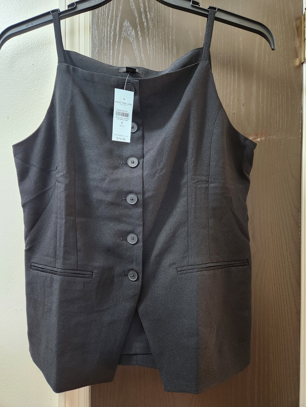 Ann Taylor Black Sleeveless Button Front Vest Style Top